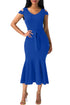 Sexy Royal Blue Cold Shoulder Bow Detail Mermaid Dress